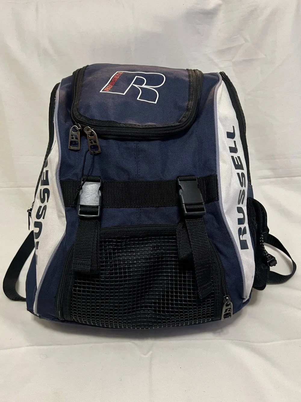 Russell Athletic Navy and White Backpack with Front Mesh Pocket